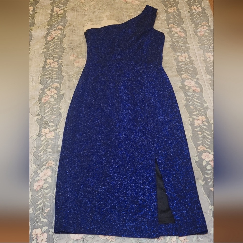Vince Camuto One-Shoulder Sparkling Blue Dress